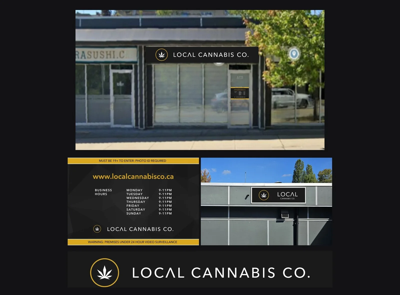 The Burnaby storefront with its window vinyl in place, above the door sign artwork, the installed backlit fascia sign and the large-format front sign flat.