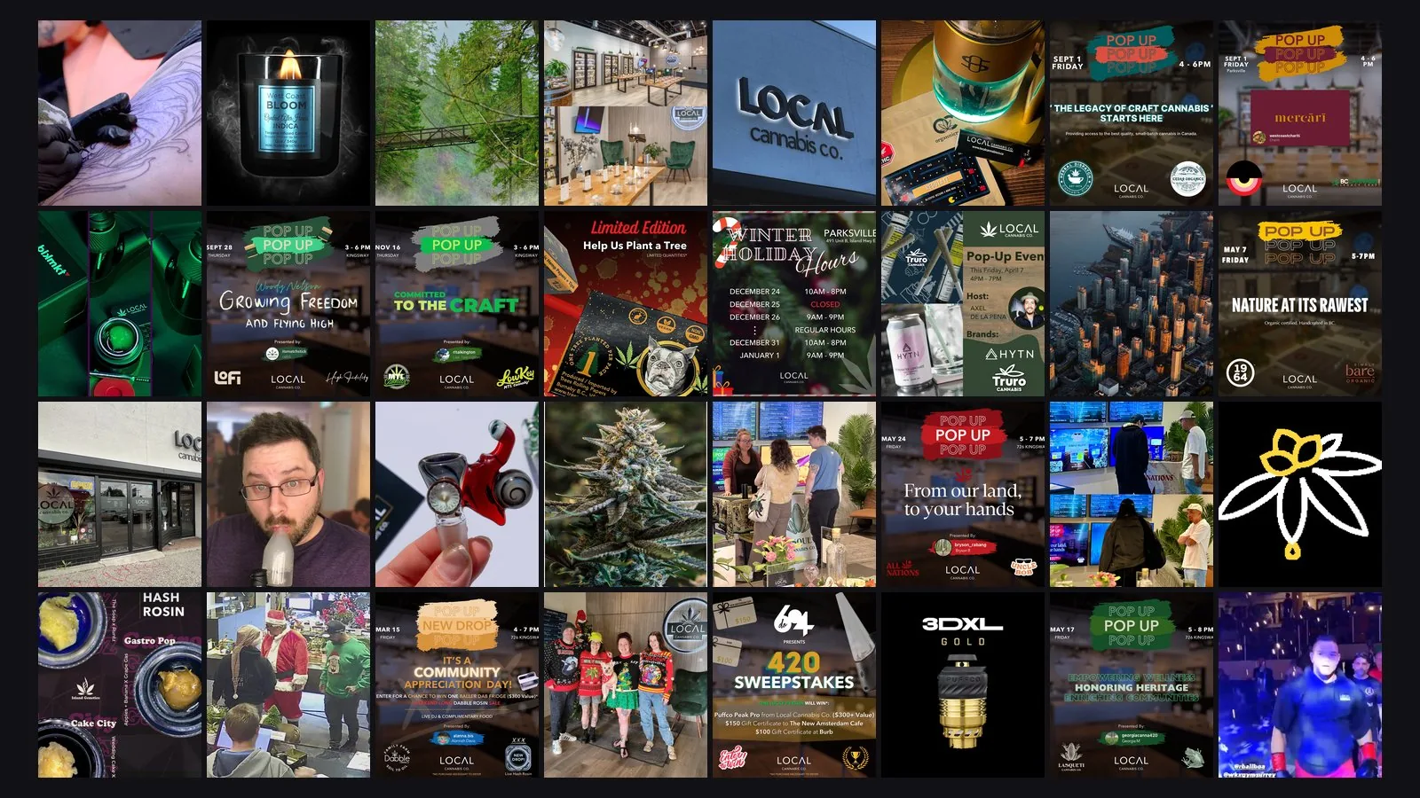 A grid of published social posts.